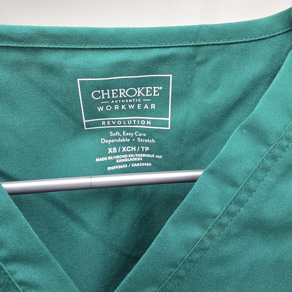 Hunter Green Women's Scrub Set Cherokee Workwear Ladies Top Pants XS Extra Small - Picture 6 of 10